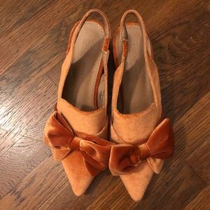 ASOS orange velvet sling backs with bow